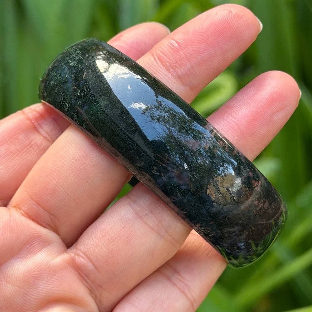 62mm inner diameter wide moss‎ agate bangle 0442 - Picture 4 of 8